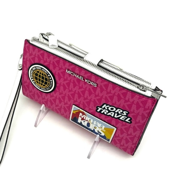 Michael Kors Large Double Zip Wallet Wristlet Dragonfruit - Picture 7 of 9